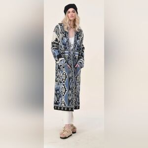 Maxsport Open Front Patch Pocket Full Length Duster Cardigan Coat Size M